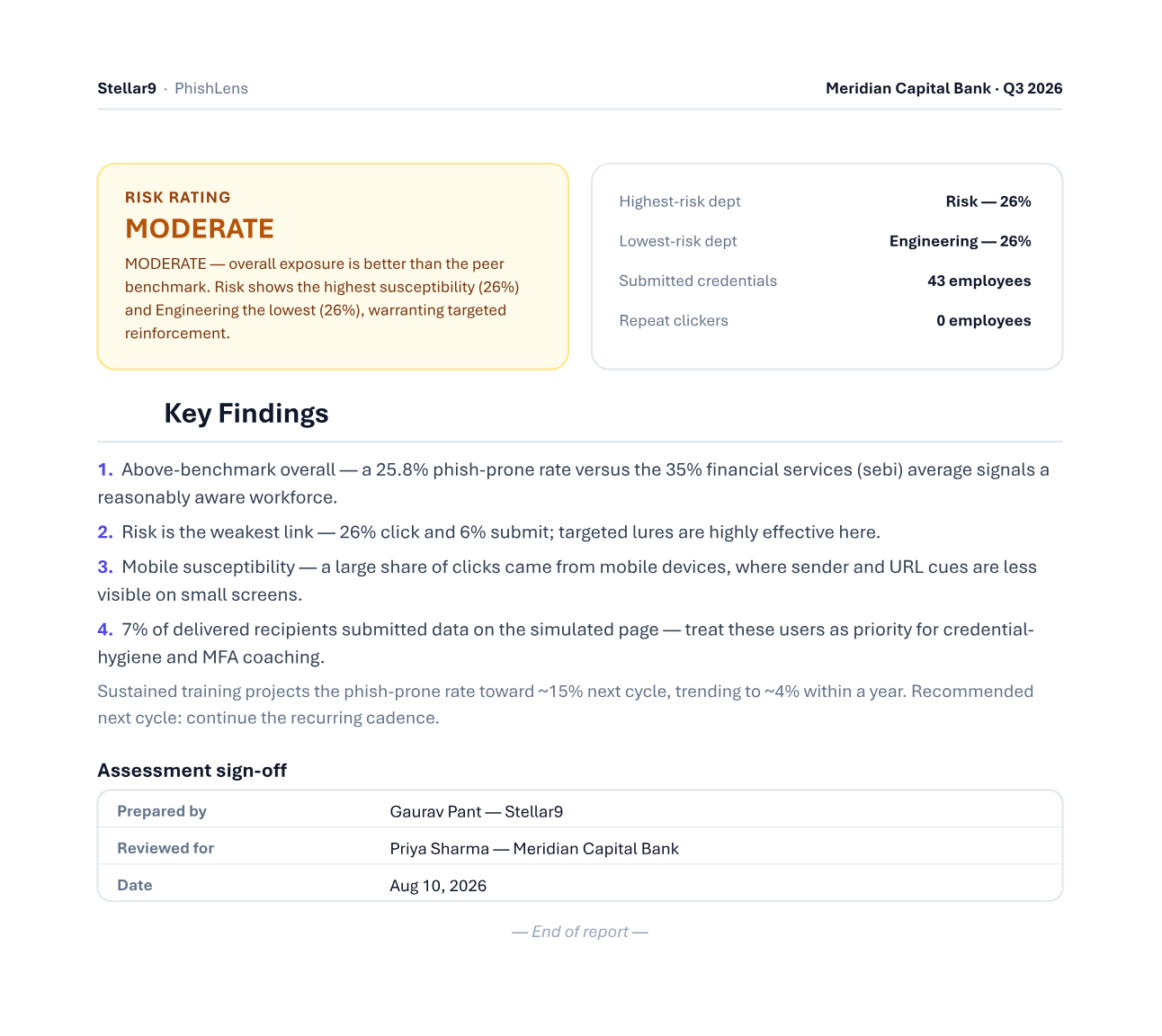 Risk rating & actions